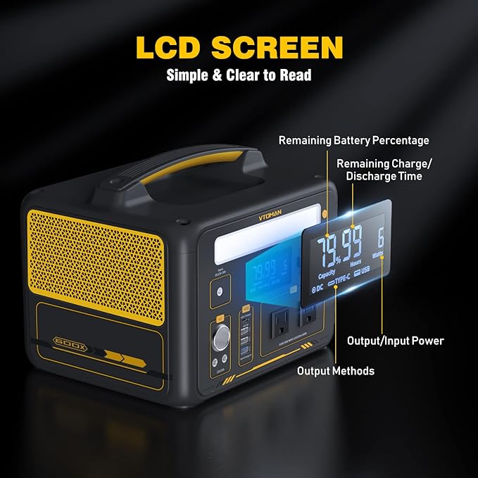 VTOMAN Jump 600X Portable Power Station 600W, 299Wh Solar Generator LiFePO4 Battery Power Station