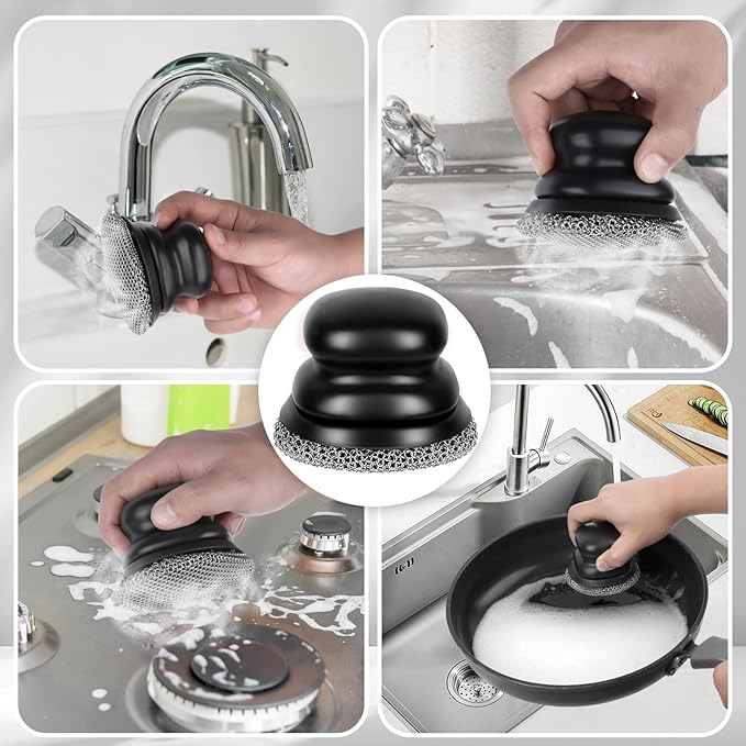 Onewly Cast Iron Scrubber and Scraper, Chain Mail Scrubber Cast Iron for Cleaning Dishes, Stock