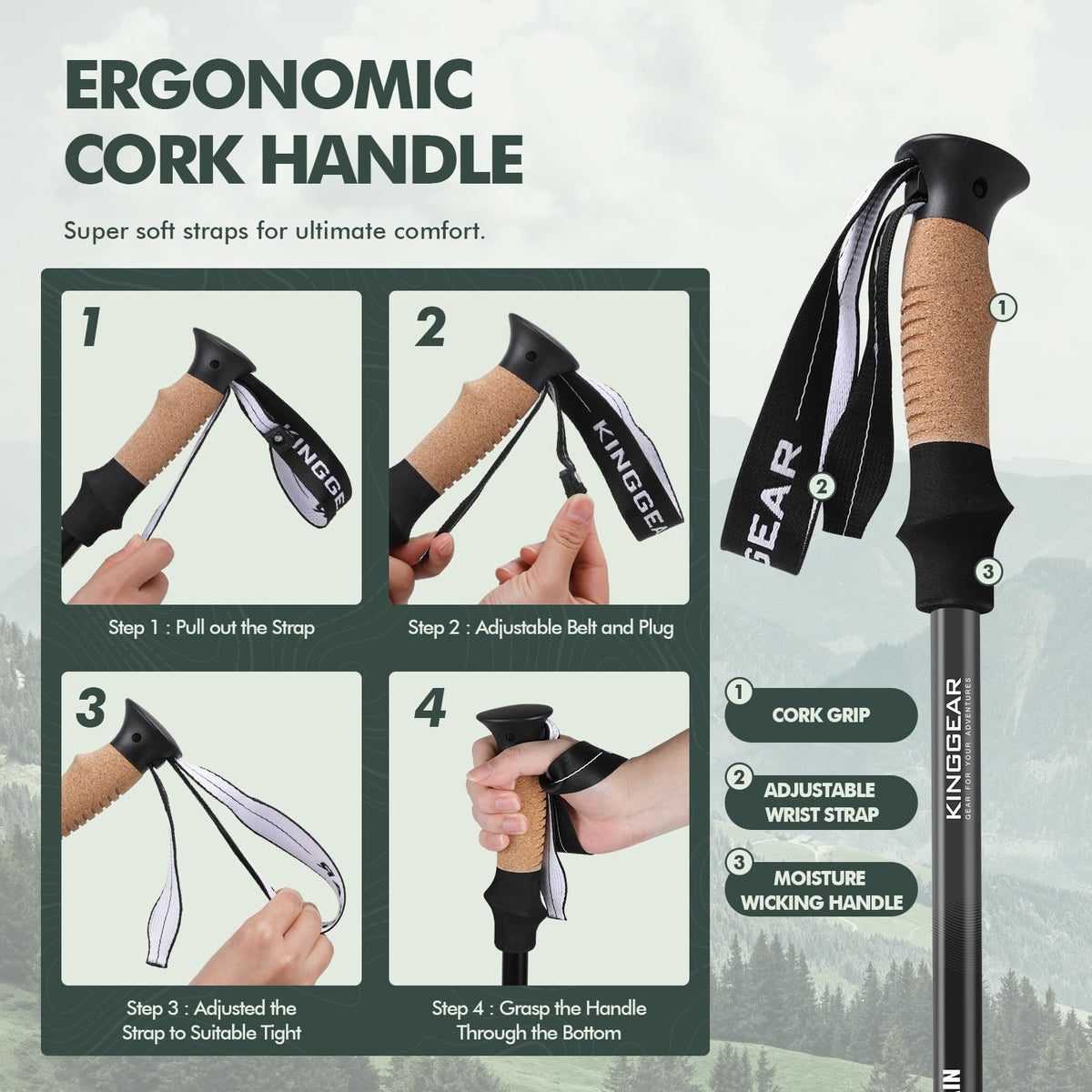 KINGGEAR Trekking Poles - 7075 Aluminum - product view 6