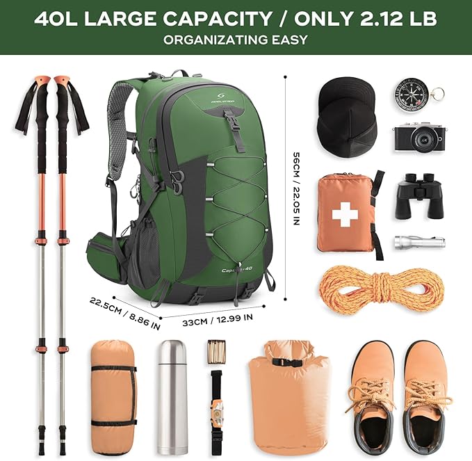 Maelstrom Hiking Backpack,Camping Backpack,40L Waterproof Hiking Daypack with Rain