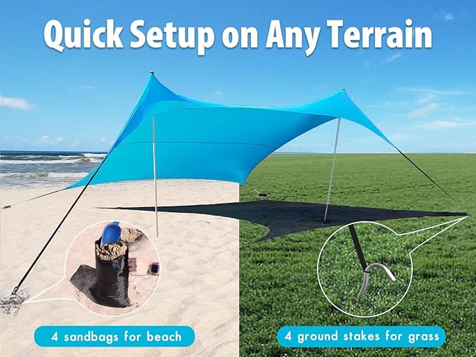 10×10ft UPF50+ Beach Tent Sun Shelter, Windproof Stable Outdoor Pop Up Beach Shade Canopy for