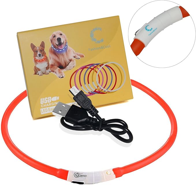 LED Dog Collar,USB Rechargeable Glowing Dog Collars, Light Up Collar Improved Pet Safety