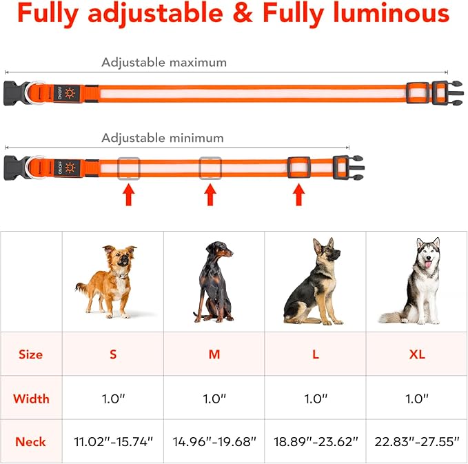 Vizpet LED Dog Collar, Light Up Dog Collar Adjustable USB Rechargeable Super Bright Safety Light