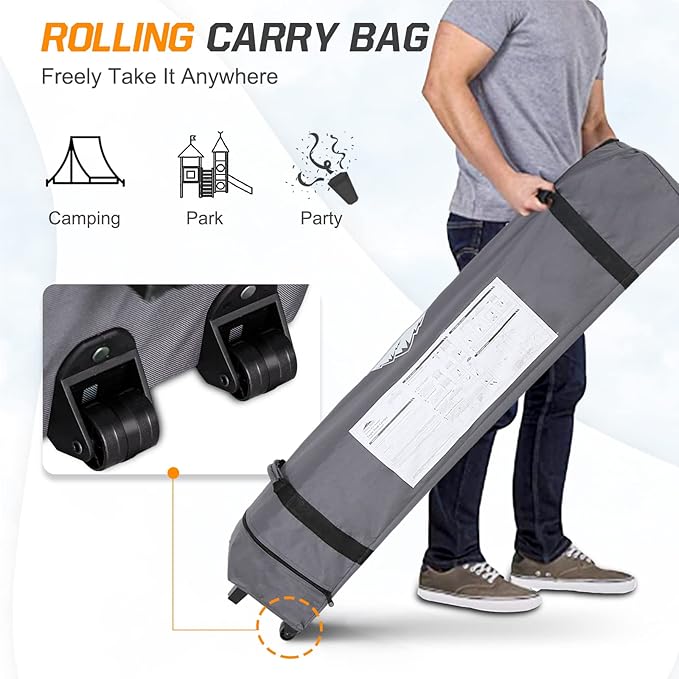 EAGLE PEAK Pop Up Canopy Tent with Wheeled Carry Bag, 8 Stakes, 4 Ropes, 4 Weight Bags, Easy Set Up
