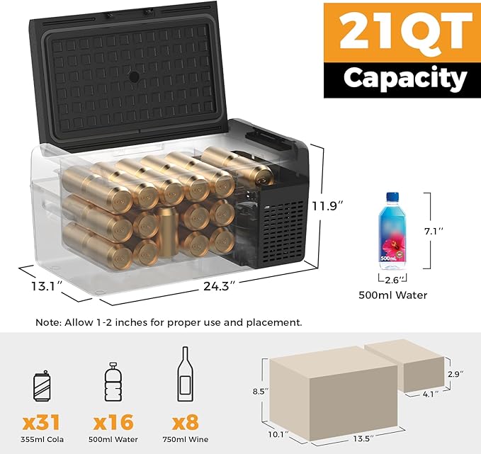 Setpower 12V Refrigerator 21 Quart Portable Freezer 50 Hours Keep Cool,Electric Cooler for Vehicles