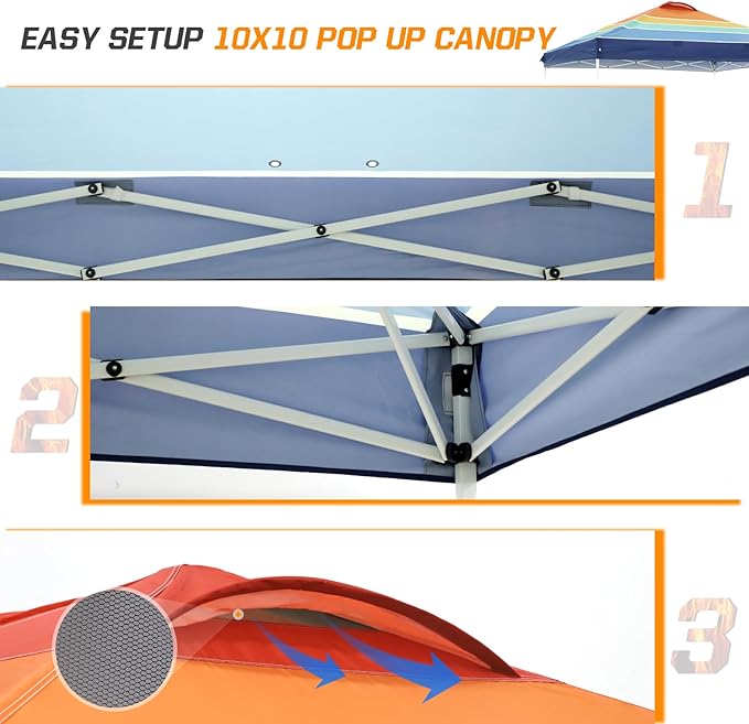 EAGLE PEAK Pop Up Canopy Tent with Wheeled Carry Bag, 8 Stakes, 4 Ropes, 4 Weight Bags, Easy Set Up