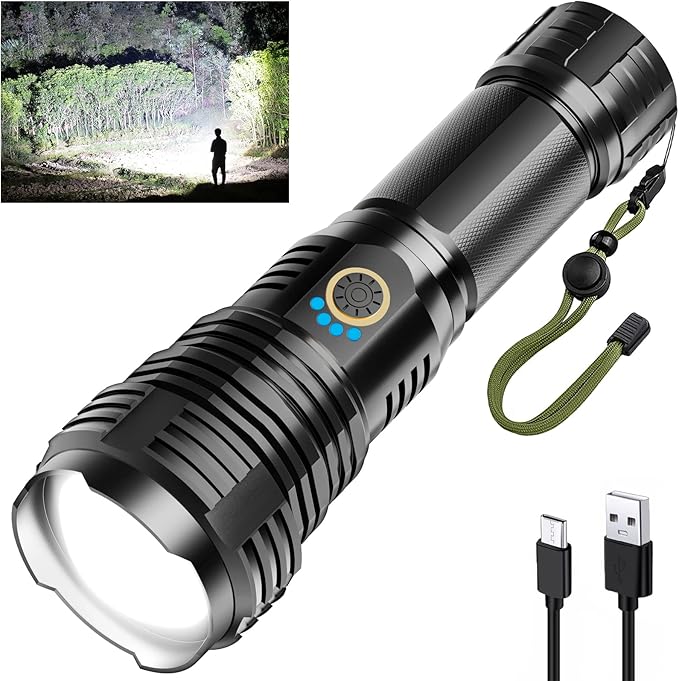 Sinvimes Rechargeable Flashlights High Lumens, LED Powerful Super Bright Flash Light, 5 Mode