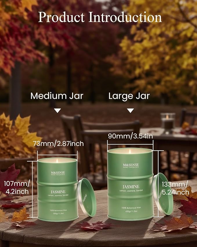 M&SENSE Jasmine Scented Candles Large, Natural Soy Candles 21.2oz 120 Hour Slow