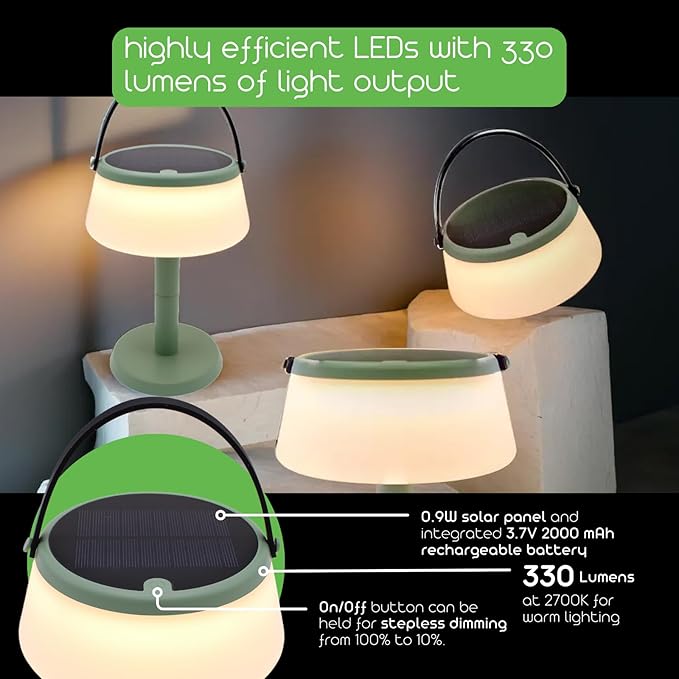 2-in-1 Portable Solar Power LED Table Lamp & Lantern - Indoor/Outdoor - Stepless Dimming
