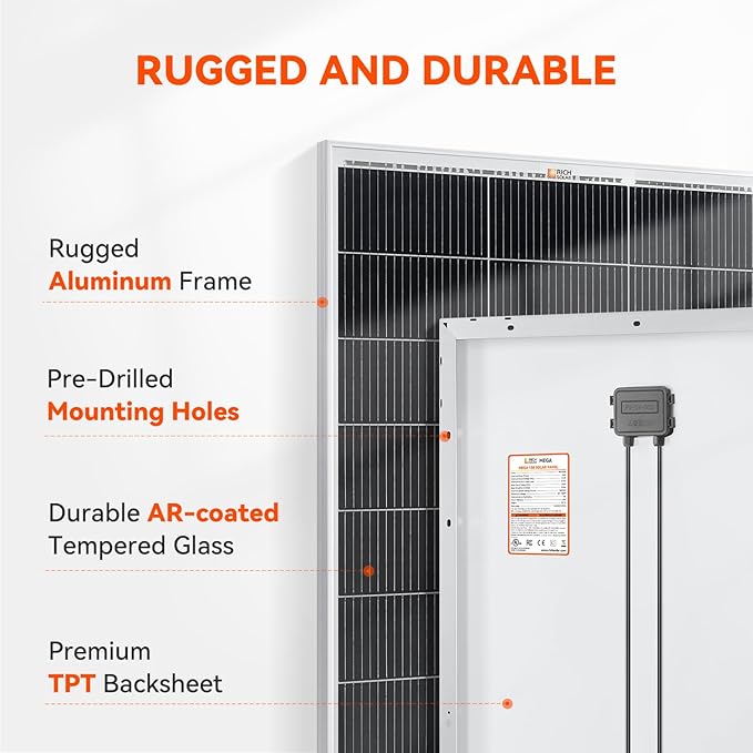 RICH SOLAR 300 Watt 12 Volt 18BB Cell Monocrystalline Solar Panel 2 Pack of 150W N-Type Cells High
