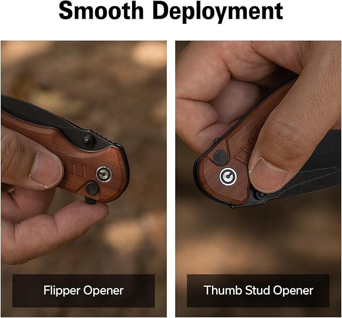 CIVIVI Triptych Folding Pocket Knife, 2.97" 14C28N Blade Wood Handle with Reversible Clip, Button