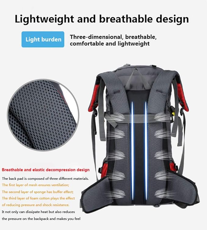 Bseash 60L Waterproof Hiking Camping Backpack with Rain Cover, Large Outdoor Sport Travel Daypack