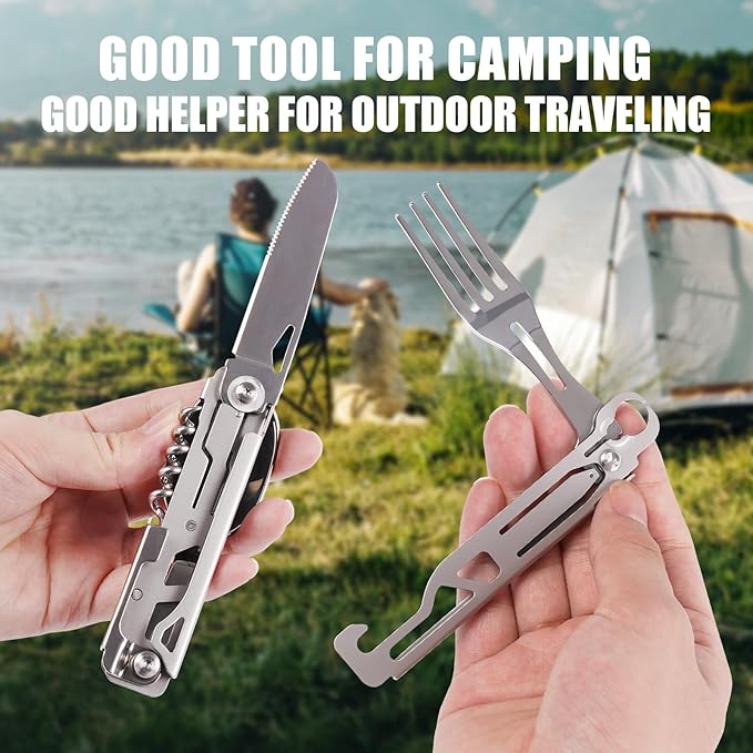 Portable 5-in-1 Camping Utensils - Detachable Travel Utensils Flatware Set - Compact Camping