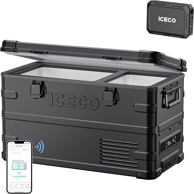 ICECO APL35 Dual Zone Portable Fridge Freezer with Battery, 12 Volt Car Refrigerator, 37 Quart
