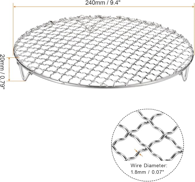 HARFINGTON 2pcs Round Cooking Rack 9.4-inch 201 Stainless Steel Cross Wire Barbecue Grill Net with