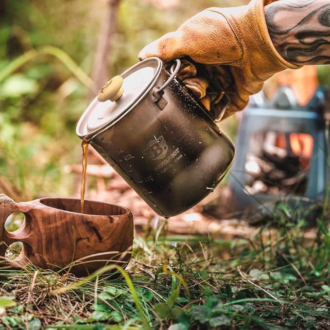 Bestargot Titanium Pot 750ml, Portable French Press | Ultralight Camping Pot for Coffee, Cooking &