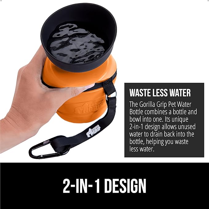 GORILLA GRIP Dog Water Bottle, Portable Water Bowl Dispenser for Dogs, 16 oz Leak Proof Pet Travel