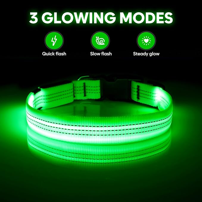 Illumifun Light Up Dog Collar, USB Rechargeable LED Dog Collar, Reflective Flash Pet Lighted Collar