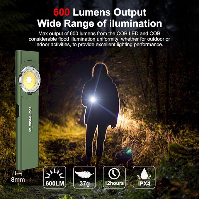 klarus E5 Pocket Flashlight, Rechargeable EDC Flashlight, Super Slim 4.2x1x0.3inch, 600 Lumens