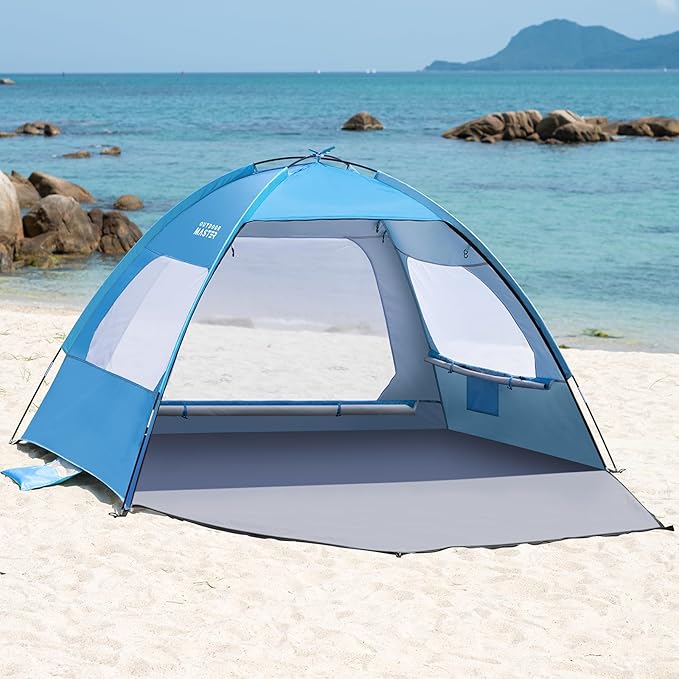 OutdoorMaster Beach Tent for 3/4 Person - Easy Setup Sun Shade Shelter, Portable Beach Shade Sun