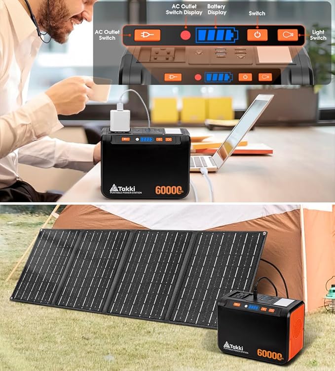Takki Solar Generator 250W Portable Power Station with 40W Solar Panels 222Wh Pure Sine Wave