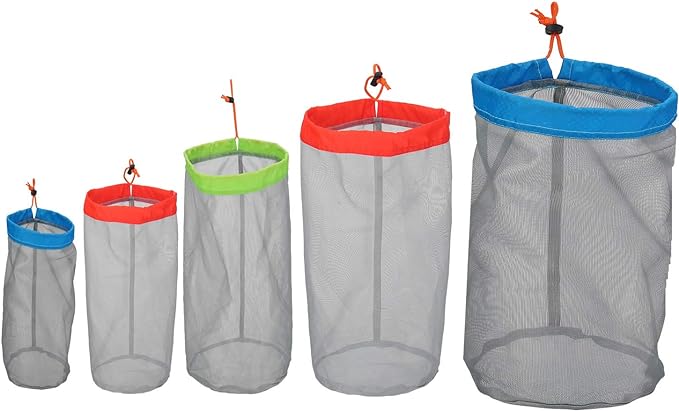 Alemon Small to XXlarge 5 Pcs Drawstring Mesh Stuff Sack, Ditty Bags Storage Pouch Bags Sleeping