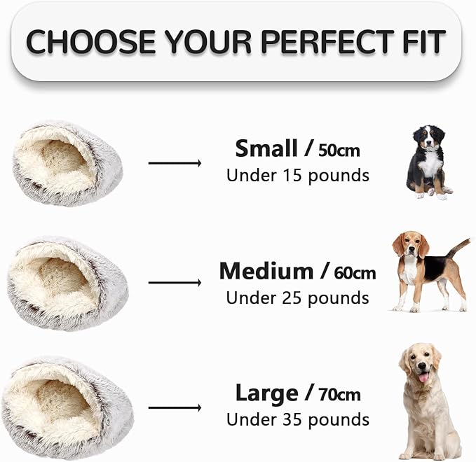 Calming Cat Beds, Fluffy Plush Round Cat Cave Washable, Cozy Warming Anti-Slip Small Dog Bed for