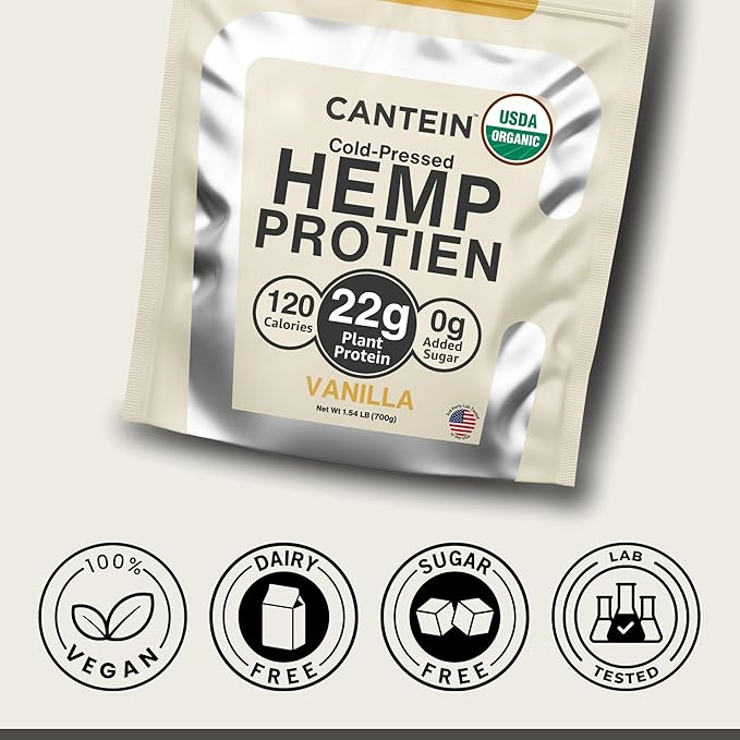 Organic Hemp Protein Powder, Plant Based and Vegan Protein Shake, Lactose and Dairy Free, Gluten