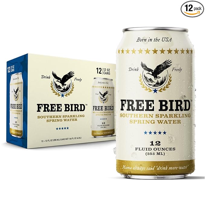 Free Bird Southern Sparkling Spring Water - 12 Pack, 12oz Cans, Zero Calories, Unflavored
