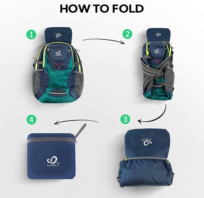 WATERFLY Lightweight Packable Hiking Backpack: 30L Foldable Travel Daypack Ultralight Camping Day