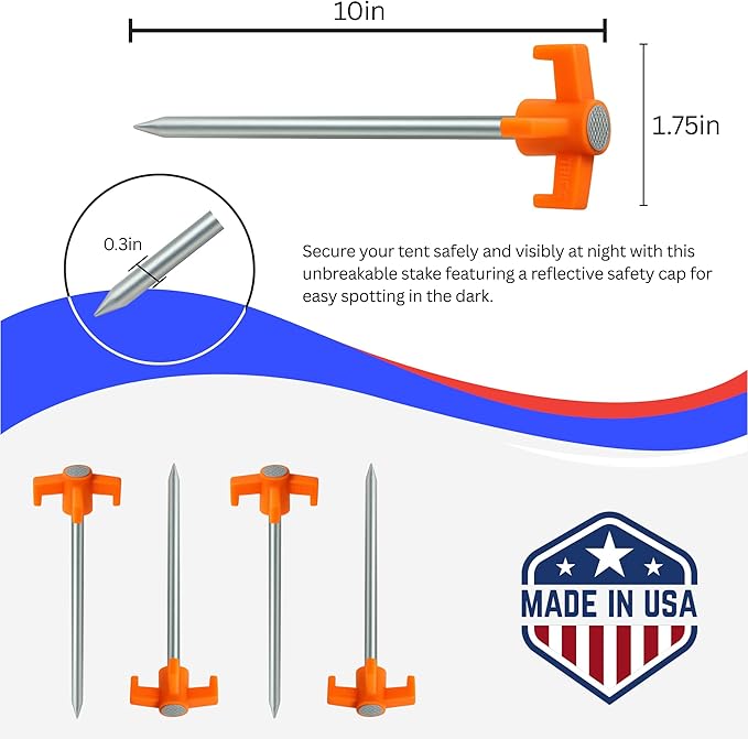 Tricc Unbreakable Heavy Duty Steel Tent/Canopy Stakes, Galvanized Non-Rust 10" Three Pegged Solid
