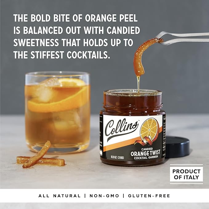 Collins Candied Fruit Orange Peel Twist in Syrup - Popular Cocktail Garnish for Skinny Margarita