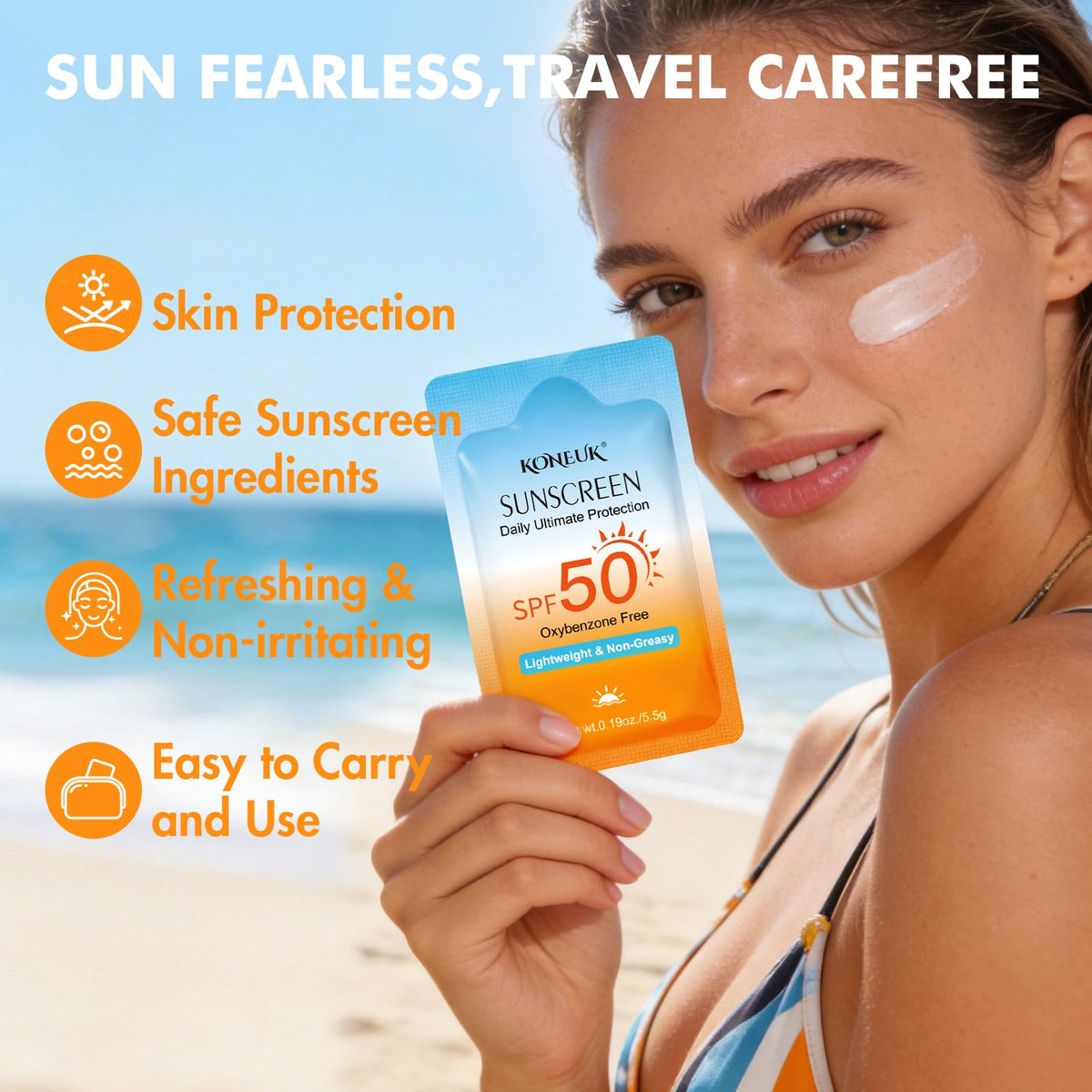 100 Pack Mini Sunscreen for Face and Body, SPF 50 Travel Size Sunscreen