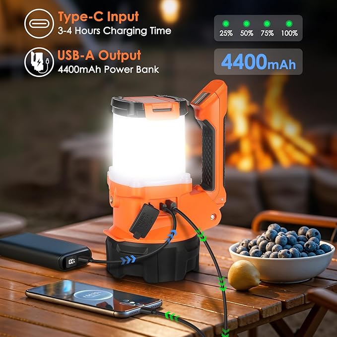Tripod Rechargeable Camping Lantern, 6 Modes LED Flashlight Handheld Spotlight with 4000LM, 4400mAh