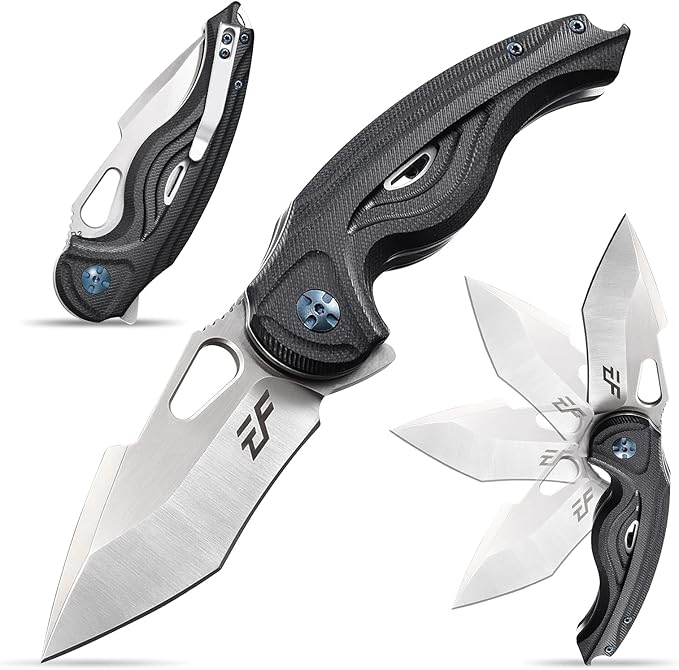 Eafengrow EF936 Pocket Knife,G10 Handle D2 Steel Blade Knife with Ball Bearing Safe Open Flipper