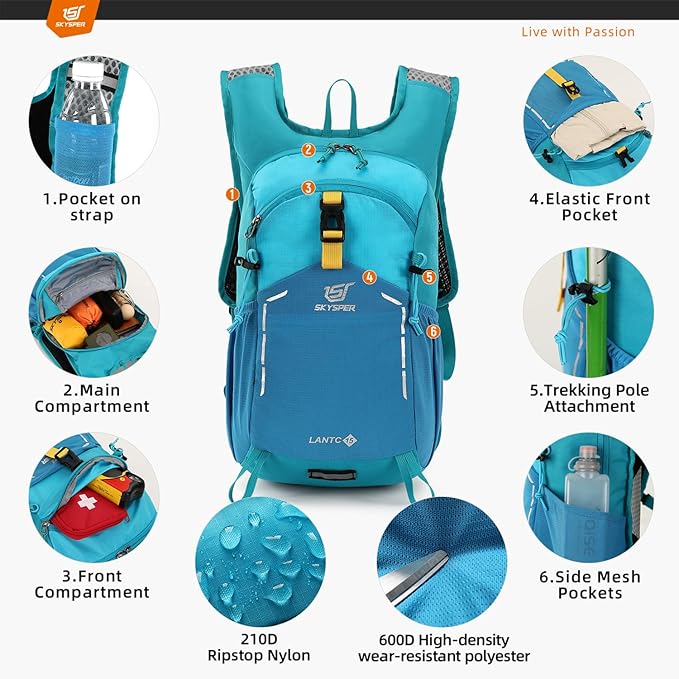 SKYSPER Small Hiking Backpack - 15L Travel Daypack Lightweight Bag Water Resistant Hiking Backpacks