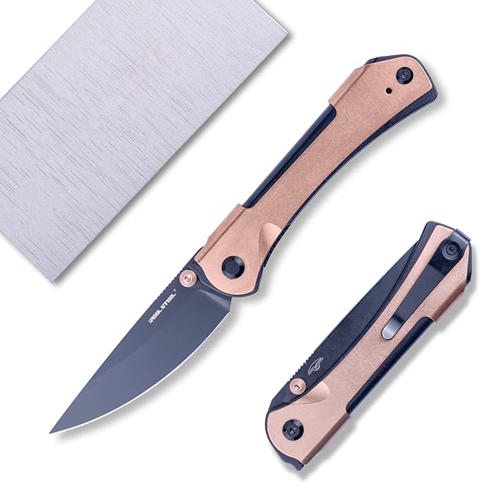 REALSTEEL SYLPH Folding Pocket Knife, Liner Lock, 3.07" Nitro-V Steel Black PVD Blade, Thumb Stud