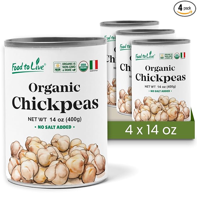 Food to Live Organic Canned Chickpeas, 14 oz (Pack of 4) - Unsalted Non-GMO Garbanzo Beans. Vegan.