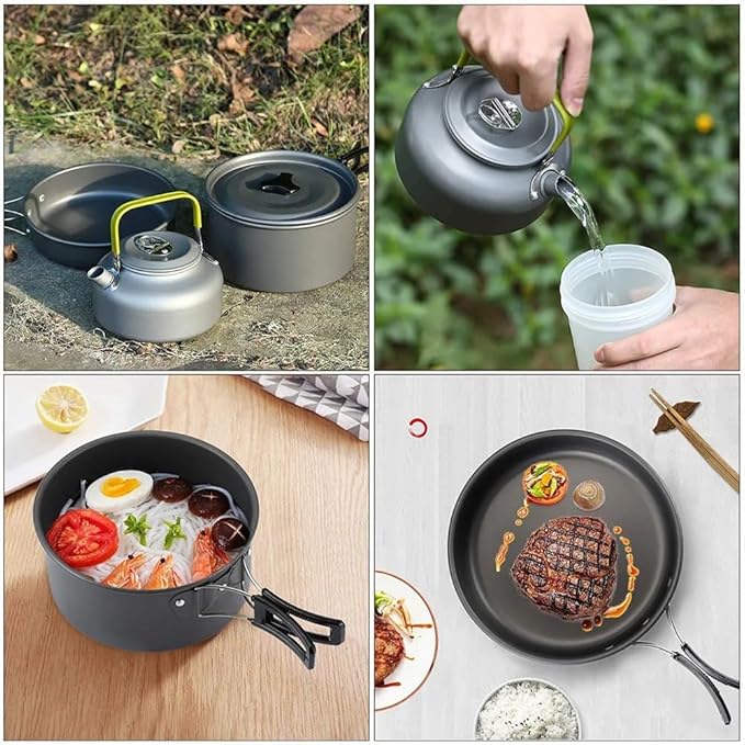 Camping Cookware Set Aluminum Nonstick Portable Outdoor Tableware Kettle Pot Cookset Cooking Pan