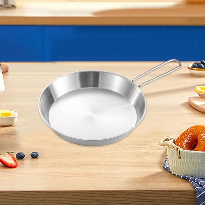 Stainless Steel Camping Fry Pan Cookware Foldable Handle Easy to Clean Multipurpose Outdoor Cooking