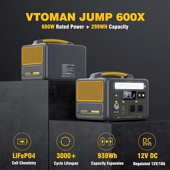VTOMAN Jump 600X Solar Generator with 200W Solar Panel, 299Wh Portable Power Station with 2x 600W