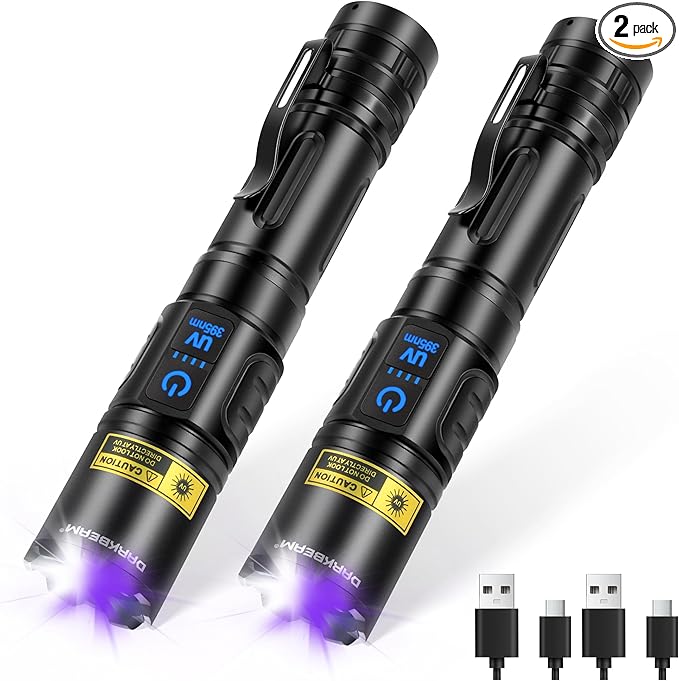 DARKBEAM UV Flashlight Blacklight 395nm Black Light, High Lumens LED Flashlights USB Rechargeable