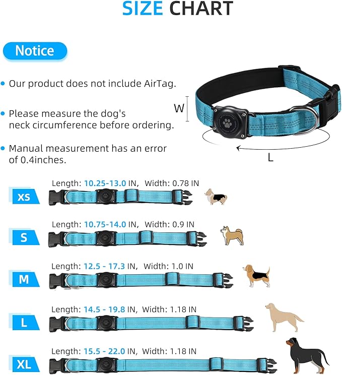 Upgraded AirTag Dog Collar, IP68 Waterproof Air Tag Dog Collar Holder, Reflective, Ultra-Durable