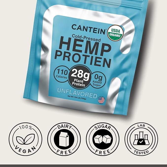 Organic Hemp Protein Powder, Plant Based and Vegan Protein Shake, Lactose and Dairy Free, Gluten