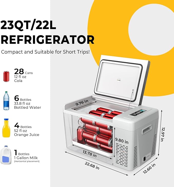 BougeRV 12 Volt Refrigerator With 23 Quart Cover, 12V Car Fridge 23 Quart Portable Freezer