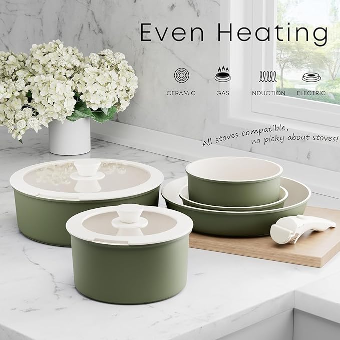 Caannasweis Detachable Nonstick Cookware Set - Stackable Induction Pots and Pans With Removable