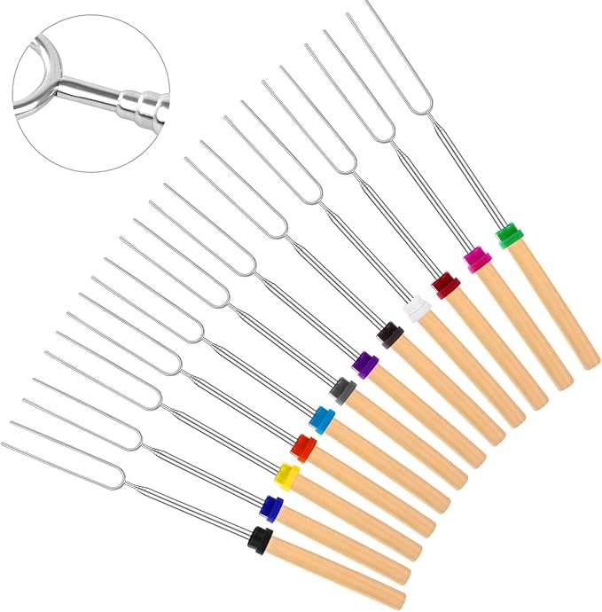 24 PCS Marshmallow Roasting Sticks, Telescoping Smores Sticks for Open Fire Pit, 32 Inch Long