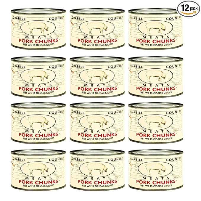 Grabill Country Meats Pork Chunks – 13 oz Cans, Pack of 12 | Fully Cooked & Ready to Eat |