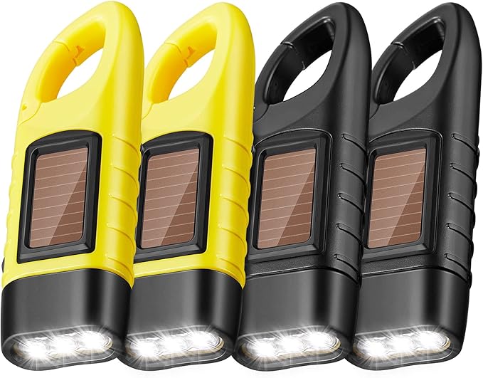 Mudder 4 Pack Hand Crank Solar Powered Flashlight Emergency Rechargeable Led Flashlight Survival