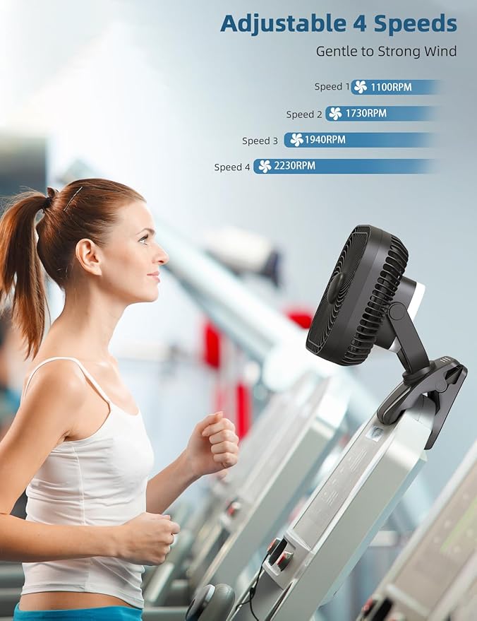 SLENPET 20000mAh Rechargeable Portable Clip on Fan, Last 78 hrs, 4 Speeds Camping Fan, Battery
